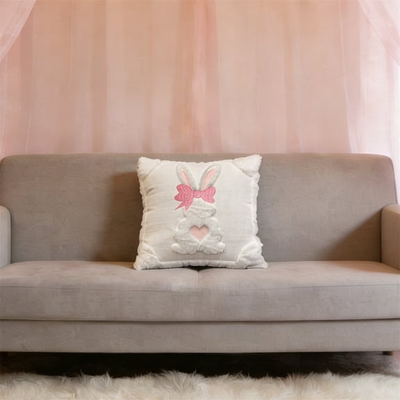 Easter Cute Rabbit Throw Pillow Cover 18 x 18 inch Square Decorative Pillow Cover for Couch Bedroom Living Room - 1Pc(Love Bow Bunny)