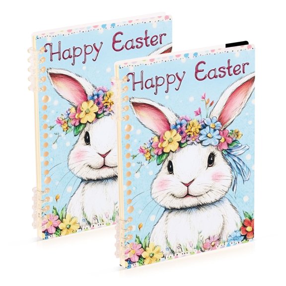 Easter Cute Rabbit with Garland Notebook Detachable Coil Notebook Diary Plan Book A5 Size 60 Pages 2 Pack