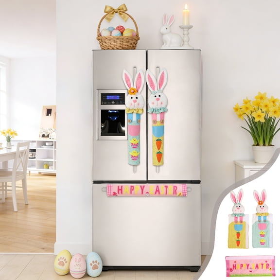 Easter Cute Rabbits Refrigerator Glove Handle Cover - Home Decor 3-Piece Set for Kitchen, Spring, and Easter