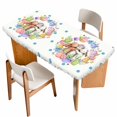 thumbnail image 1 of Easter Cute Rabbits Table Cloths for 5 Foot Rectangle Tables, Colorful Eggs Country Flowers Blue Pot Patio Waterproof Elastic Fitted Tablecloths, Washable Rectangular Table Cover for Camping, 1 of 8