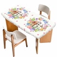 thumbnail image 1 of Easter Cute Rabbits Table Cloths for 5 Foot Rectangle Tables, Colorful Eggs Pink Blue Flowers Pink Pot Patio Waterproof Elastic Fitted Tablecloths, Washable Rectangular Table Cover for Camping, 1 of 8