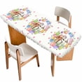 thumbnail image 1 of Easter Cute Rabbits Table Cloths for 8 Foot Rectangle Tables, Colorful Eggs Pink Blue Flowers Pink Pot Patio Waterproof Elastic Fitted Tablecloths, Washable Rectangular Table Cover for Camping, 1 of 8