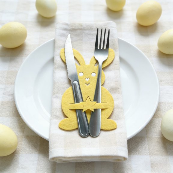 Easter Cutlery Pouch, Silverware Storage Bag, Festive Rabbit Shaped Table Setting Supplies For Holiday Gatherings, Set Of 4 Fabric Utensil Holders