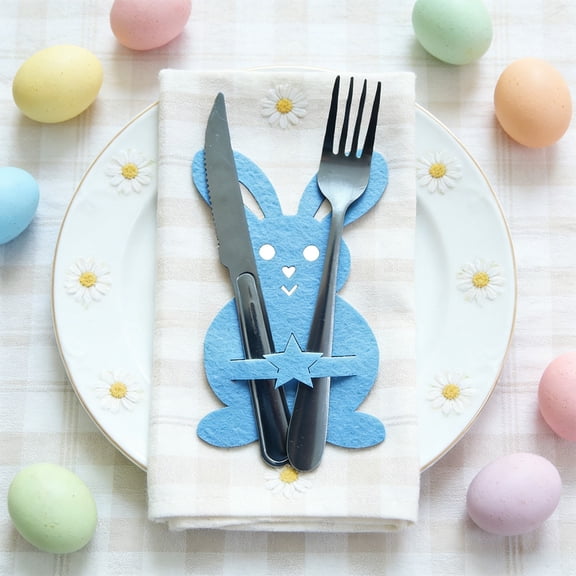 Easter Cutlery Pouch, Silverware Storage Bag, Festive Rabbit Shaped Table Setting Supplies For Holiday Gatherings, Set Of 4 Fabric Utensil Holders