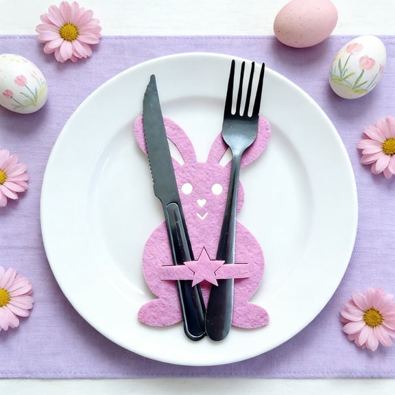Easter Cutlery Pouch, Silverware Storage Bag, Festive Rabbit Shaped Table Setting Supplies For Holiday Gatherings, Set Of 4 Fabric Utensil Holders