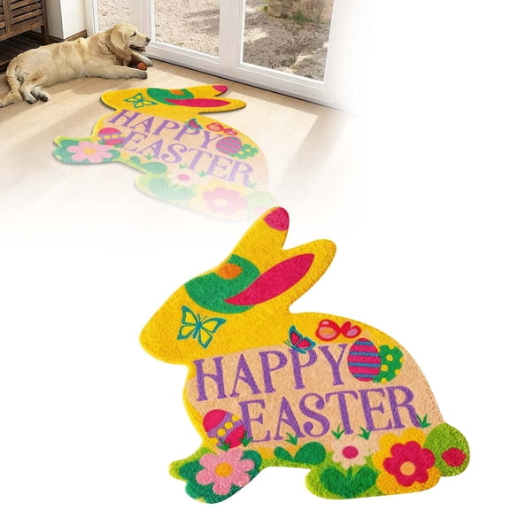 Easter Décor, 2026 Easter Bunny Shaped Welcome Mat Absorbent Non and Durable Easter Mat Velvet Easter Bunny Shaped Rug 90cm/35.4inch. Small Rug for Room Throw Blanket Lightweight