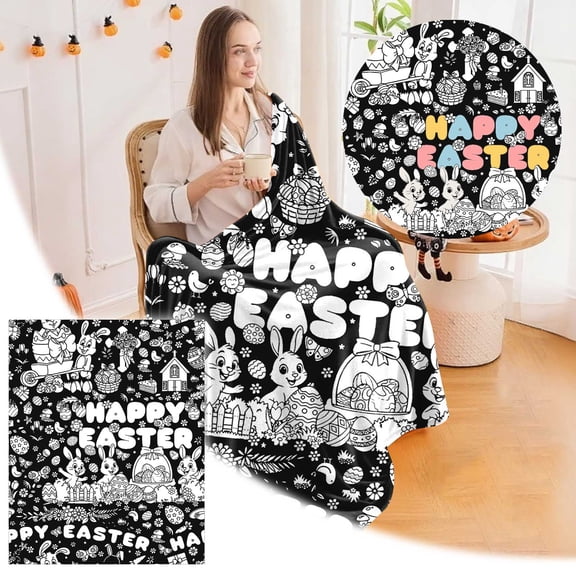 Easter DIY Coloring Blanket for Adults, 50x60 Inch Personalized Soft Fuzzy Velvet Blanket for Coloring, Creative Gift for Bed, Couch, Home Decor