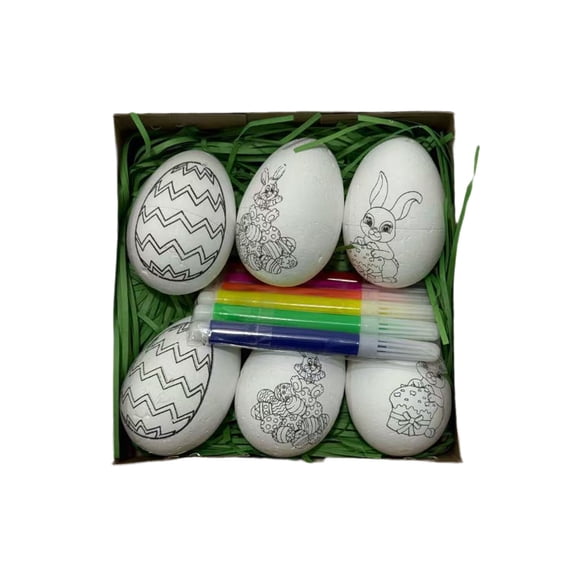 Easter DIY Coloring Egg Craft Kit | 6-Piece Pre-Printed Foam Eggs with Markers Set | Kids Art & Craft Activity Kit for Easter Egg Hunt, Party Favors & Classroom Projects