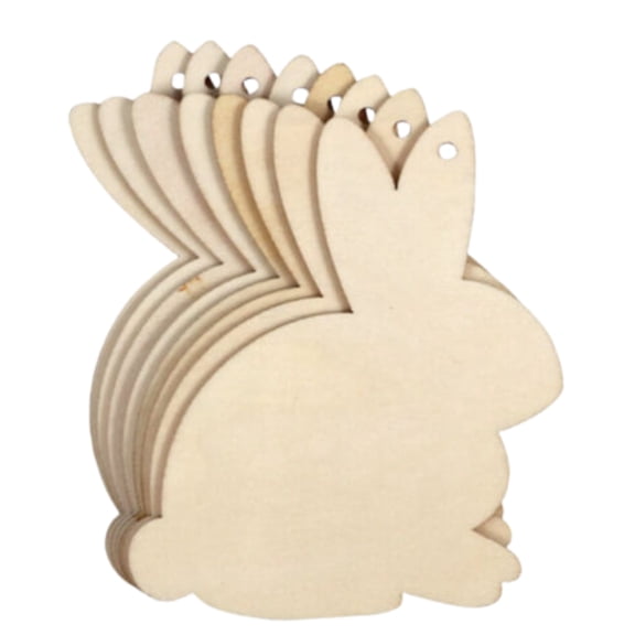 Easter DIY Crafts Cutouts Unfinished Wooden Rabbit Shaped Hanging Ornaments with Hole Hemp Ropes for Easter Hunt Activity Decor, Spring Summer Holiday Decorations and Party Supplies 10 Pieces