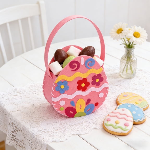 Easter DIY Felt Handbag Sewing Kit, Beginner-Friendly Craft Kit for to Make Sensed Purses, Imaginative Art Project that Promotes Fine Motor Skill Growth, Fun Easter Decorations, 7*6*2in, Colorful