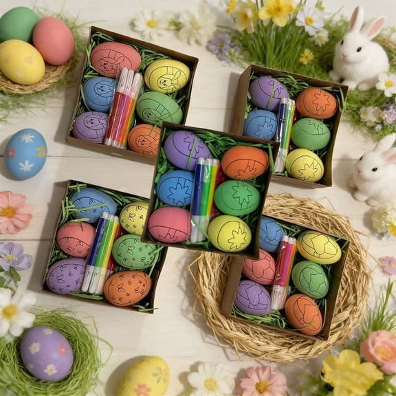 Easter DIY Hand-Painted Egg Craft Kit, Fillable Egg-Shaped Candy Easter Gifts Box, Creative Painting Supplies for Adults, Decorative Easter Egg Holders for Parties, Hunts and Easter Decor, A