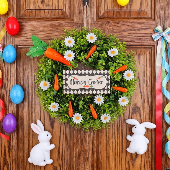 Easter Daffodil Carrot Wreath, With Daffodil Flowers, Eucalyptus Leaves, And Carrot Accents, 40Cm Diameter For Home Door Hanging Decoration During Easter Celebrations