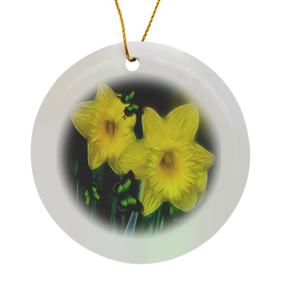 3drose, Easter Daffodils, Circle Porcelain Ornament