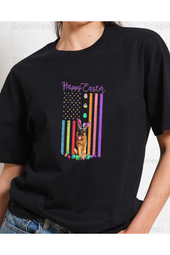 Easter Day American Eggs Flag German Shepherd Dog Patriotic GSD Pet T-Shirt Unisex, up to 5XL