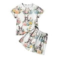 thumbnail image 1 of Easter Day Baby Kids Girls Outfit Cute Rabbit Graphic Short Sleeve T Shirt Top and Shorts Pants Set Outfit,White,6-7 Years, 1 of 6