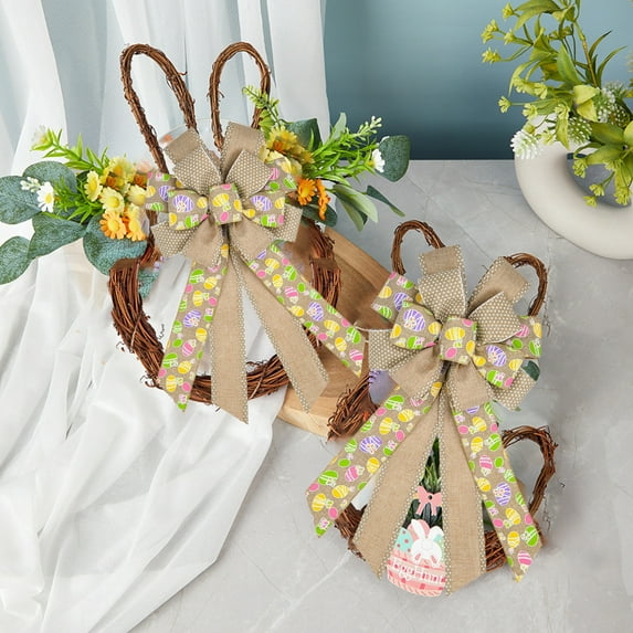 Easter Day Bunny Bow Home Office Decoration Large Size Multi-layered Fabric Wreath Holiday Tree Topper Bow for Front Door Birthdays Carnivals Party Supplies