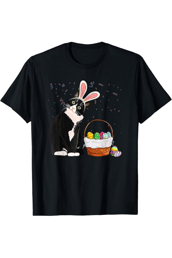 Easter Day Cat Bunny Ears Eggs Shirt Women Easter Rabbit T-Shirt