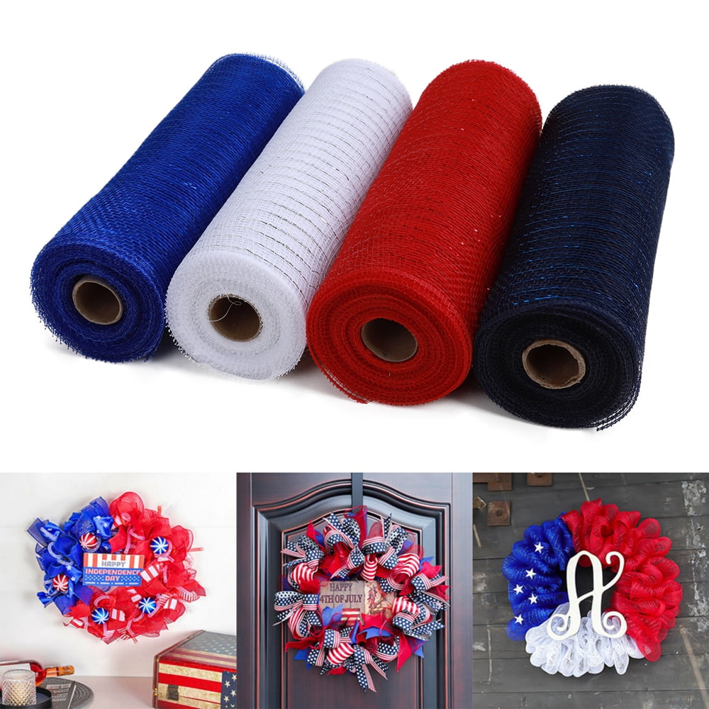 4rolls Patriotic Deco Mesh Ribbon For Wreaths Making Supplies, 10inch X  30ft