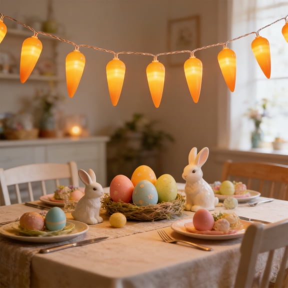 Easter Day Decorations String Lights, Carrot Paschal Theme String Lights, 59.06in 10 LEDs, USB plug-in for Bedroom, Birthday, Tent Wedding Party