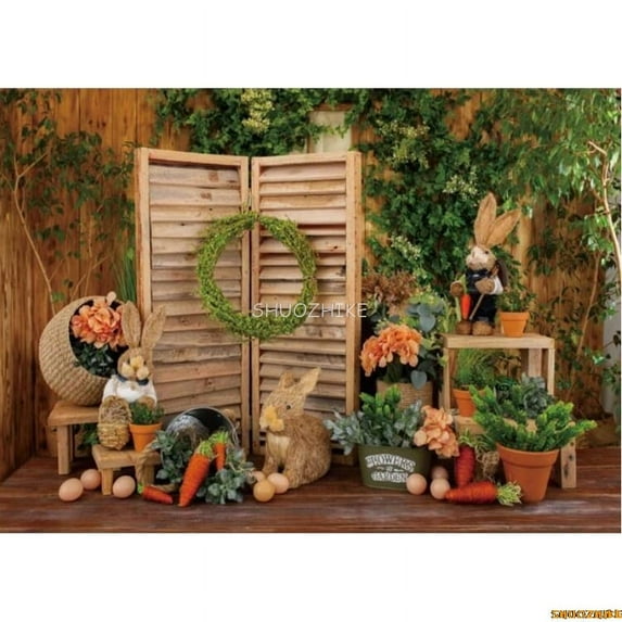 Easter Day Digital Photography Backdrops Props Rabbit Flowers Arch Doors Maternity Photo Studio Background FH-03