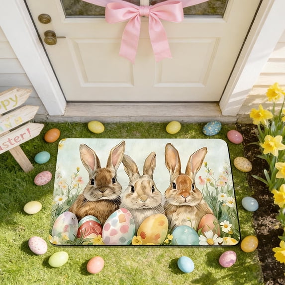 Easter Day Door Mat 23.6"x15.7" – Absorbent Non-Slip Entry Rug, Dirt-Proof Bathroom Kitchen Floor Mat, Spring Bunny Welcome Carpet for Indoor Outdoor Use
