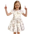 thumbnail image 1 of Easter Day Dress For Girls Cartoon Rabbit Print Flutter Sleeve Round Neck Ruffled Gown Elegant Party Festival Dresses,4-5 Y,Beige, 1 of 4