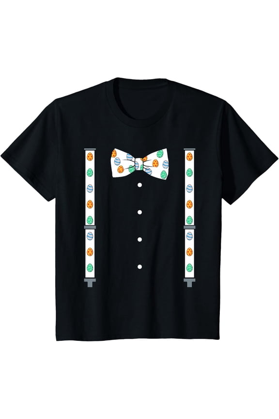 Easter Day Eggs Suspenders And Bow Funny Boys Girls Kids T-Shirt