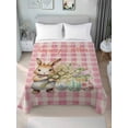 thumbnail image 1 of Easter Day, Full Size Flat Sheet, Wrinkleproof & Fadeproof Cooling Flat Bed Sheet Only, Easter Bunny Easter Eggs Daisy Plaid Pink Breathable Soft Bedding Top Sheets 81 x 96 Inches, 1 of 8