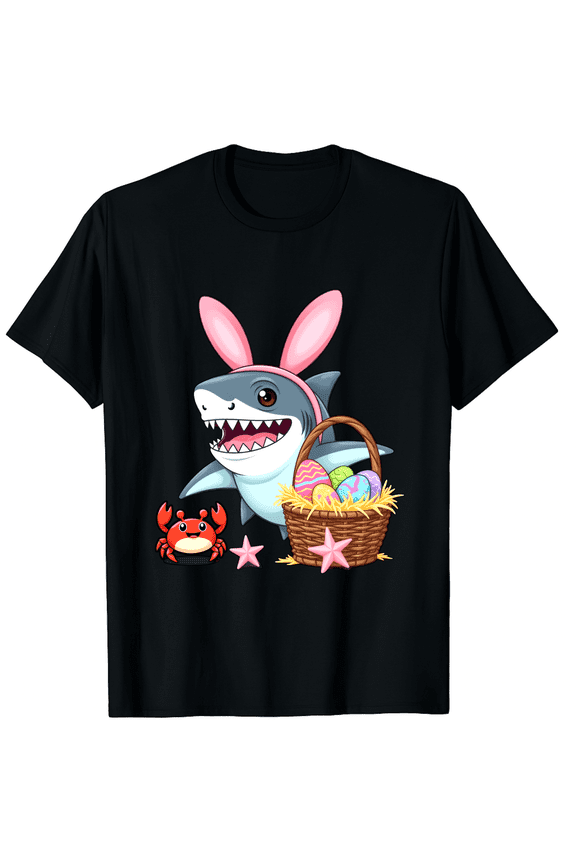 Easter Day Great White Rabbit Headband Marine Life Shell Basket Short Sleeve T-Shirt for Women Men Sea Animal Lover Adult Festive Celebration Top