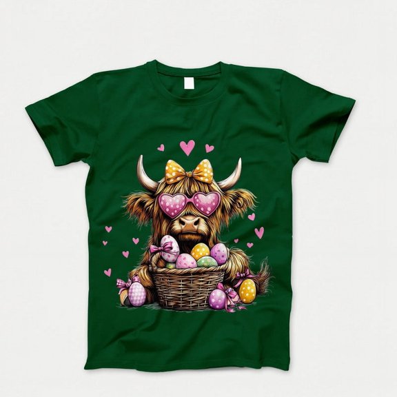 Easter Day Highland Cow T-shirt, Cute Cow Easter Shirt, Retro Easter Tee Shirt, Happy Easter Gift for Her