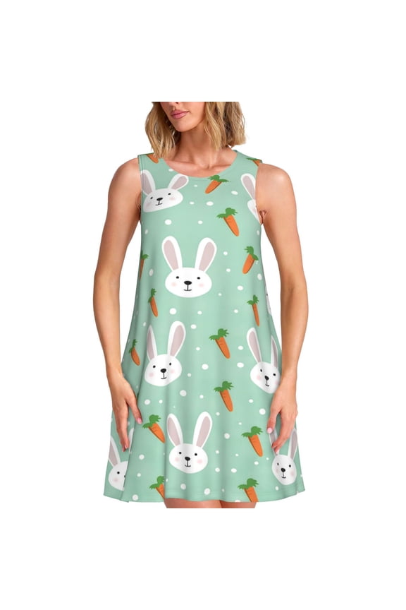 Easter Day Rabbit And Carrot Pattern Women's Dresses Sleeveless Nightdresses for Summer