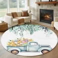 thumbnail image 1 of Easter Day,Round Area Rug 7 FT,Non Slip Living Room Area Carpet,Farm Truck Eggs Sweeping Eucalyptus Leaves Washable Soft Circular Rug Non-Shedding Floor Carpet for Bedside Office Play Room Classroom, 1 of 9