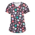 thumbnail image 1 of Easter Day Scrub Tops Women V Neck Plus Size Funny Cute Rabbit and Egg Print Short Sleeve Working Uniform Stretch Nursing Medical Scrubs T Shirts with Pockets, 1 of 3