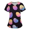 thumbnail image 1 of Easter Day Scrub Tops Women V Neck Plus Size Funny Cute Rabbit and Egg Print Short Sleeve Working Uniform Stretch Nursing Medical Scrubs T Shirts with Pockets, 1 of 3