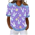 thumbnail image 1 of Easter Day Shirts for Women Denim Patchwork Eggs Rabbit Print Plus Size Short Sleeve T-shirt Holiday Tops (2XL, Purple), 1 of 6