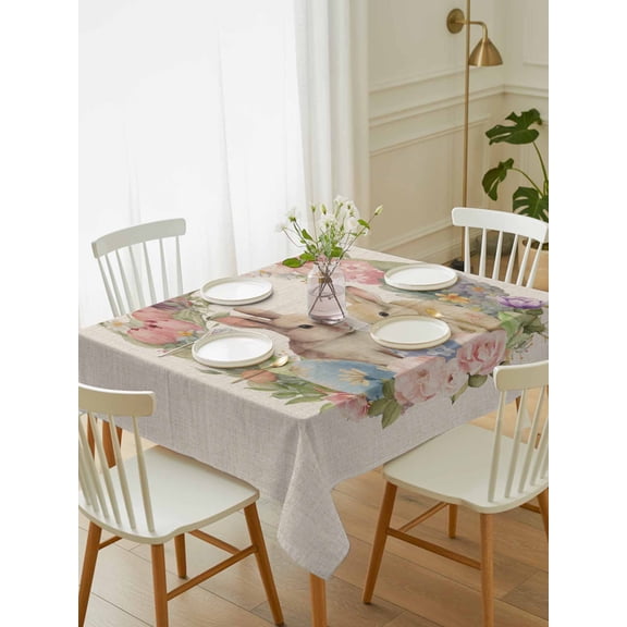 Easter Day, Tablecloth Rectangle Table Cloth 52x70, Waterproof Tablecloth Outdoor Table Cloth, Farmhouse Country Easter Eggs Rabbits Floral Washable Table Cover for Kitchen Dinning Party