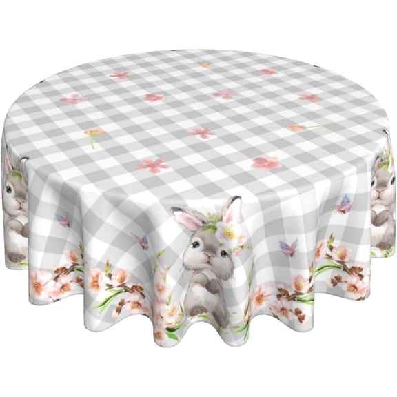 Easter Day Tablecloth Round Tablecloth 60 Inch Easter Bunny Tablecloth Decorative Table Cloth Rabbit Resistant Circle Table Cover for Home Kitchen Dining Room Outdoor Decor