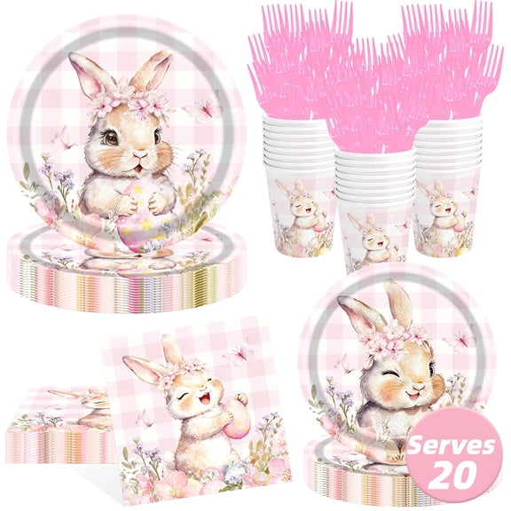 Easter Day Tableware Set Party Supplies - Bunny Plates and Napkins Disposable Tableware Disposable for Easter Spring Holiday Party Favors Serves 20 Style3
