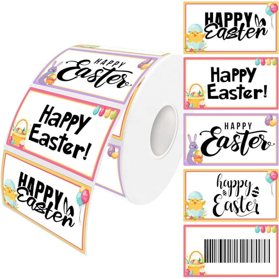 Easter Day Thermal Labels 2.25*1.25inch Egg Bunny Printer Stickers Multi-Purpose Thermal Stickers for Address 500Pcs