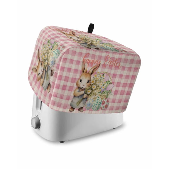 Easter Day, Toaster Cover 2 Slice, Easter Bunny Easter Eggs Daisy Plaid Pink Dustproof Bread Machine Oven Cover with Storage Pockets, Fits Most Kitchen Toasters Protector
