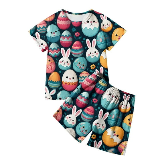 Easter Day Toddler Baby Boy Clothes two Pieces Funny Egg Graphic Short Sleeve T-Shirt Tee Tops Pocket Shorts Set for Kids Boys Girls 7-8 Years