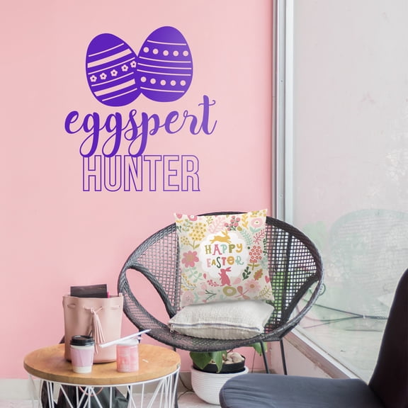 Easter Day Vinyl Wall Art Decal - Eggspert Hunter - 25" x 23" - Eggs Resurrection Sunday Pascha Holiday Modern Cute Home Living Room Bedroom Apartment Nursery Playroom Decor (25" x 23"; Purple)