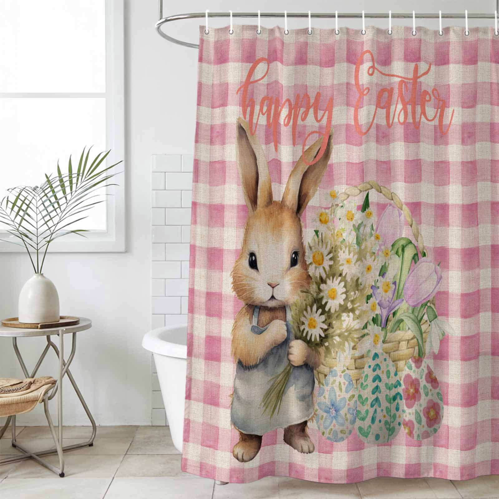 Easter Day,Waterproof Fabric Shower Curtain,Easter Bunny Easter Eggs