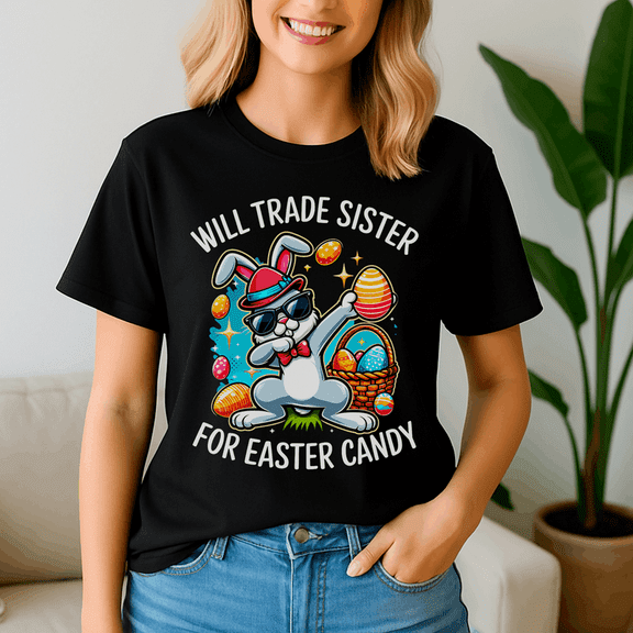 Easter Day Will Trade Sister For Easter Candy Dabbing Bunny Shirt, He is Rizzin,Easter Day Shirt, Happy Easter Day, Bunny Cute Tee,Jesus Easter TShirt