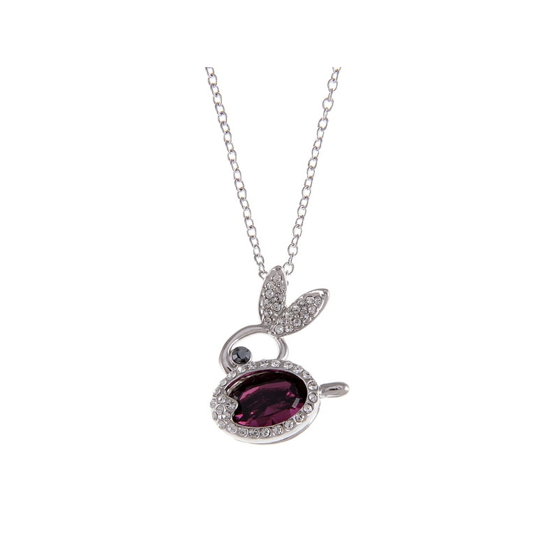 ★PEARLY MORE★ Rabbit and Ribbon Necklace Easter Day Women's Sparkling Swarovski Crystal Playful Cute