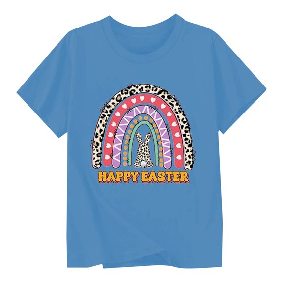 Easter Days Shirts for Kids Classic Soft Blue Bunny Print Easter Story Tshirt 2026 Happy Easter Tees Cotton Short Sleeve Tops