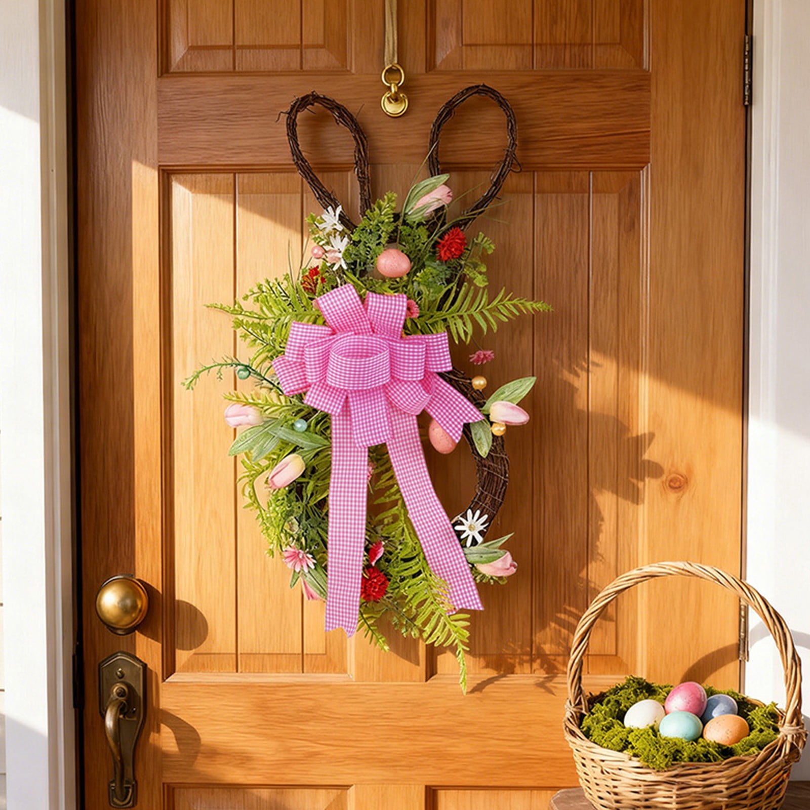 Easter Dead Branch Bunny Wreath With Pink Bow - 2025 Design, Festive ...