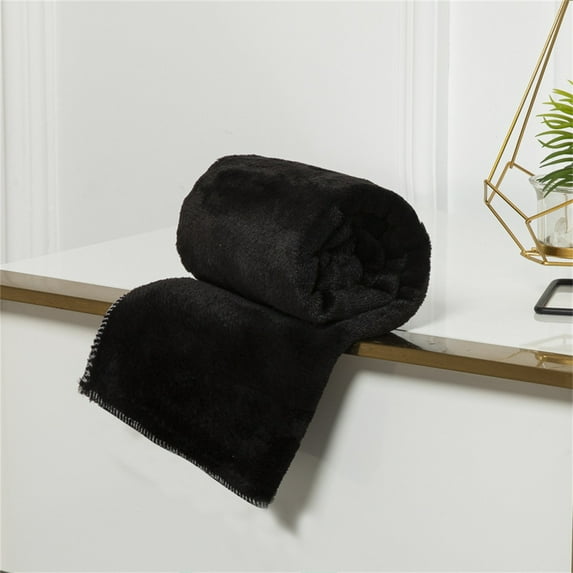 Faux Rabbit Fur & Flannel Throw Blanket 50x60 Inch - Luxury Fuzzy & Cozy Soft Blanket for All Seasons, Breathable and Comfortable for Bed, Sofa, Couch, and Camping,Black
