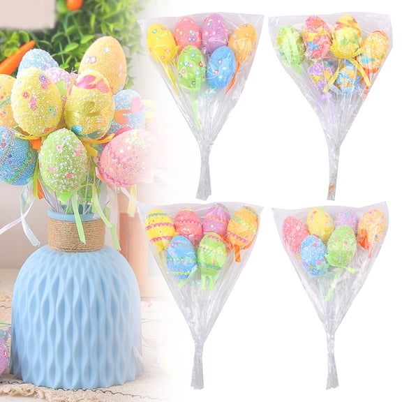 Easter Decor 6PCS Easter Eggs Picks For Vase Filler Artificial Easter Egg Picks Glitter Easter Eggs For DIY Bouquet Spring Table Decorations Flower Arrangement Home Decor