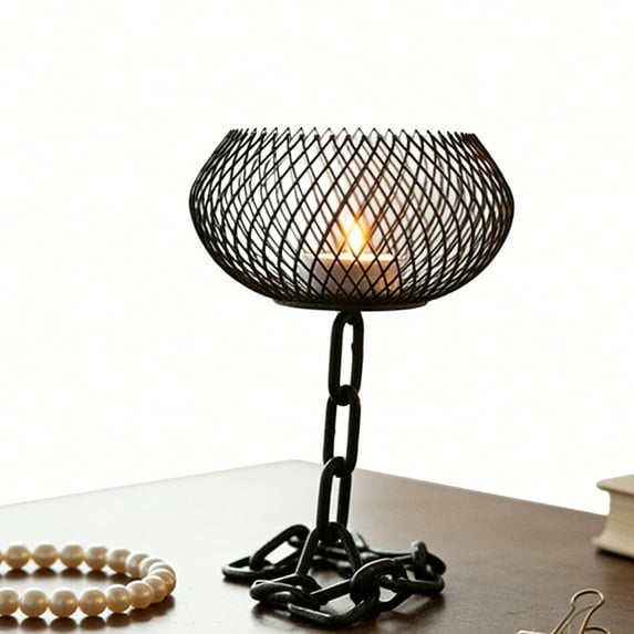 Easter Decor Black Metal Cage Lantern Candle Holder Warm Glow Light Vintage Grid Pattern Home Table Centerpiece